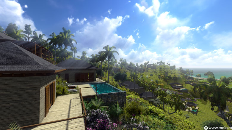 Bali, Jabon Hills, Selong Selo resort - architectural concept, 3D rendering and animation